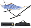 Patio Watcher 12 Feet Steel Stand with Quick Dry Hammock Curved Bamboo Spreader Bar Hammock for Outdoor Patio Yard 2 Storage Bags Included Home & Garden > Lawn & Garden > Outdoor Living > Hammocks Patio Watcher Navy Stripes  