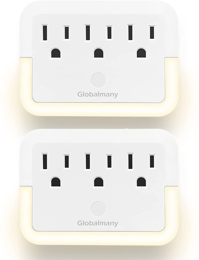 Globalmany 3 Outlet Extender with Night Light, Plug-in Warm White LED Nightlight, Multi Plug Socket Wall Outlet with Auto Dusk to Dawn Sensor Light for Hallway, Stairs, Bedroom, Living Room (2 Pack) Home & Garden > Lighting > Night Lights & Ambient Lighting N\C Default Title  
