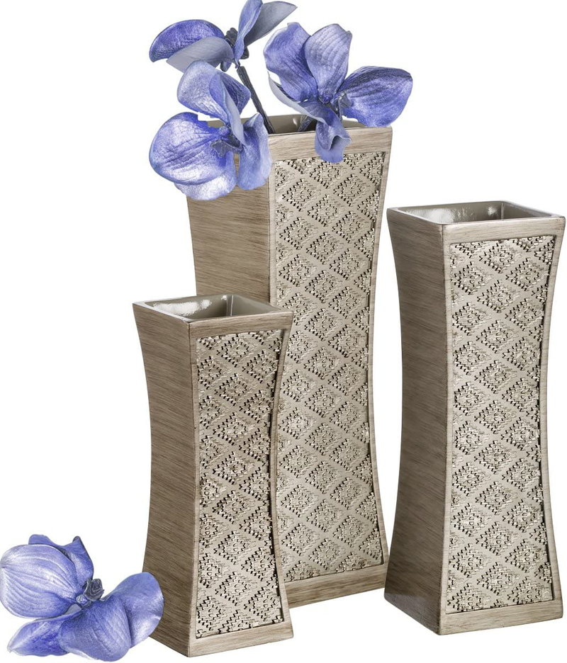 Dublin Flower Vase Set of 3 - Centerpieces for Dining Room Table, Decorative Vases Home Decor Accents for Living Room, Bedroom, Kitchen & More Packaged in Gift Box (Brushed Silver) Home & Garden > Decor > Vases Creative Scents Default Title  