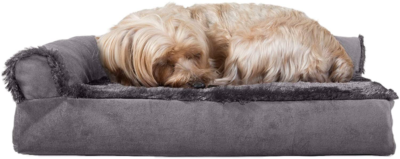 Furhaven Orthopedic Certipur-Us Certified Foam Pet Beds for Small, Medium, and Large Dogs and Cats - Two-Tone L Chaise, Southwest Kilim Sofa, Faux Fur Velvet Sofa Dog Bed, and More Animals & Pet Supplies > Pet Supplies > Dog Supplies > Dog Beds Furhaven Pet Products, Inc. L Chaise Bed - Faux Fur & Velvet Platinum Gray Memory Foam Small