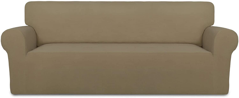 PureFit Super Stretch Chair Sofa Slipcover – Spandex Non Slip Soft Couch Sofa Cover, Washable Furniture Protector with Non Skid Foam and Elastic Bottom for Kids, Pets （Sofa， Dark Gray） Home & Garden > Decor > Chair & Sofa Cushions PureFit Tan X Large 