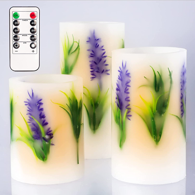 SILVERSTRO Flameless Candles Blinks with Remote, Love Theme LED Candles, Rose Series Glass Pillar Candles for Home Party Wedding Christmas Decor - Set of 3 Home & Garden > Decor > Seasonal & Holiday Decorations Silverstro Lavender  