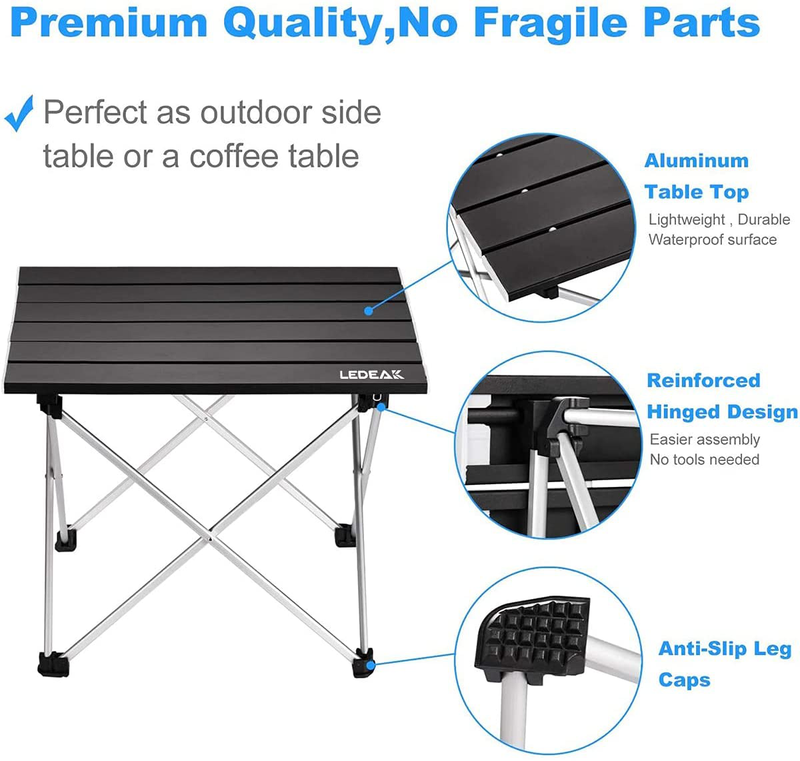 Ledeak Portable Camping Table, Small Ultralight Folding Table with Aluminum Table Top and Carry Bag, Easy to Carry, Perfect for Outdoor, Picnic, BBQ, Cooking, Festival, Beach, Home Use