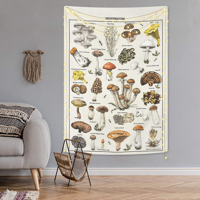 Mushroom Tapestry Vintage Tapestry Illustrative Reference Chart Tapestry Fungus Tapestry Colorful Vertical Tapestry Wall Hanging for Room(51.2 x 59.1 inches) Home & Garden > Decor > Artwork > Sculptures & Statues Livole Multicolor A 51.2'' x 59.1'' 