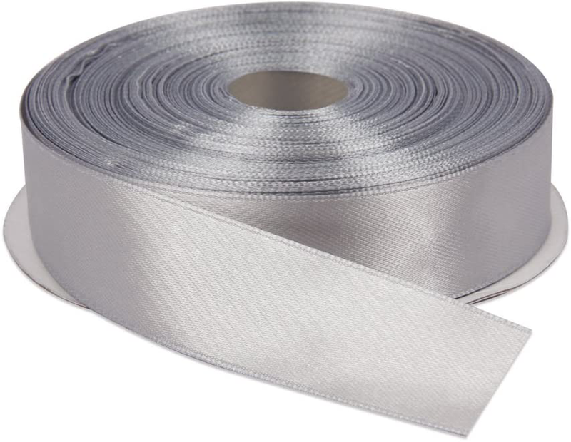 Topenca Supplies 3/8 Inches x 50 Yards Double Face Solid Satin Ribbon Roll, White Arts & Entertainment > Hobbies & Creative Arts > Arts & Crafts > Art & Crafting Materials > Embellishments & Trims > Ribbons & Trim Topenca Supplies Silver 1" x 50 yards 