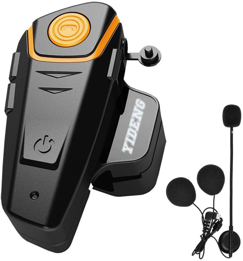 Yideng Bluetooth for Motorcycle Helmet Headset Wireless Intercom Interphone BT-S2 Walkie-Talkie Supports FM Radio GPS Voice Command Music Hands-Free up to 3 Riders Communication in 1000m(Single)