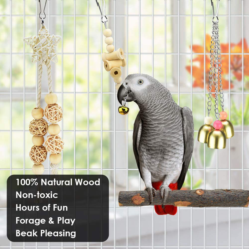 KATUMO Bird Toys, Natural Wood Coconut Bird House with Ladder Hanging Swing Pet Climbing Rotated Ladder Chewing Bells Bird Toys for Parakeet, Conure, Cockatiel, Mynah, Love Birds, Finch