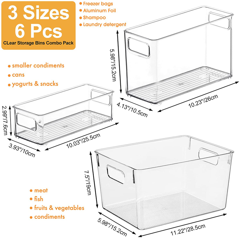 Clear Plastic Storage Bins,Agruyo Pantry Organization and Kitchen Organizer,Pantry Storage Bins with Handle,Clear Organizer Bins for Cabinet, Countertops,Bathroom, 6Pack Home & Garden > Kitchen & Dining > Food Storage AGRUYO   
