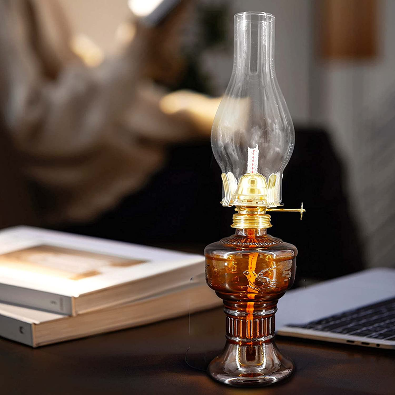 Oil Lamp for Indoor Use,1 Glass Kerosene Lamp and 3 Wicks of 7 Inches,Rustic Oil Lantern Lamp Emergency,Farmhouse Decoration (Brown) Home & Garden > Lighting Accessories > Oil Lamp Fuel Igtazy   