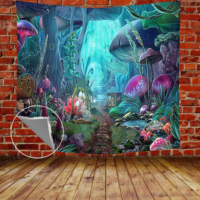 DBLLF Psychedelic Game Mushroom Castle Tapestry Large 80"x 60" Cotton Art Tapestries Fairy Tale Forest Tapestry for Bedroom Living Room Dorm DBLS774 Home & Garden > Decor > Artwork > Decorative TapestriesHome & Garden > Decor > Artwork > Decorative Tapestries DBLLF Green 60Wx60L 