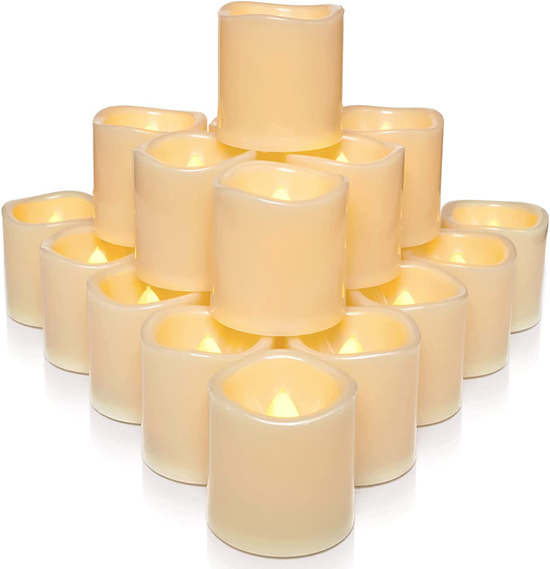Homemory Battery Operated LED Tea Lights, Pack of 24, Flameless Votive Tealights with Warm White Flickering Bulb Light, Small Electric Fake Tea Candle Realistic for Wedding, Table, Gift, Outdoor Home & Garden > Decor > Home Fragrances > Candles Homemory Warm Yellow  
