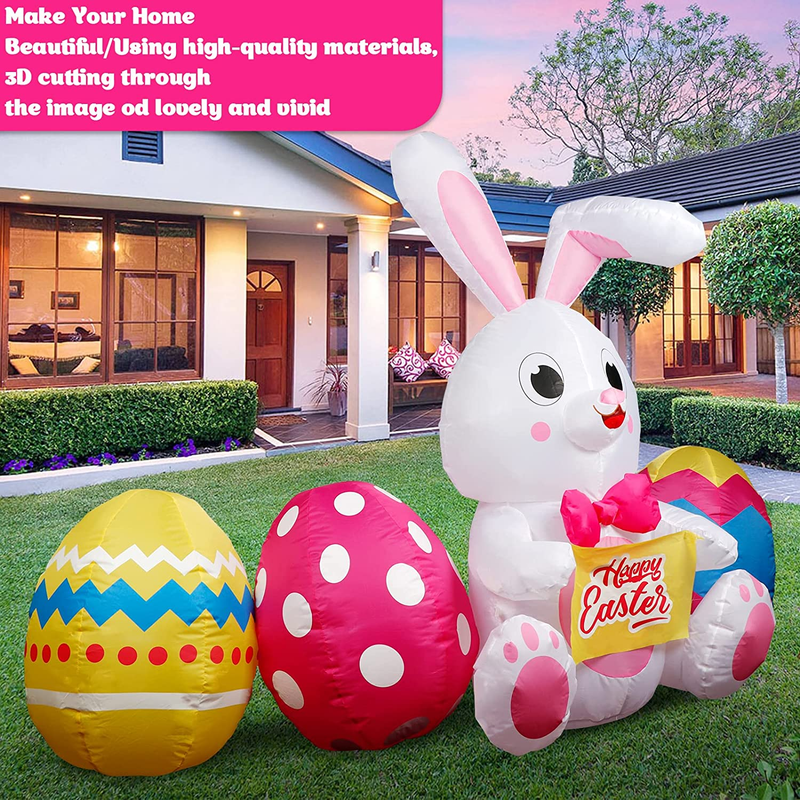 GUDELAK 6 FT Easter Inflatables Outdoor Decorations, Inflatable Easter Bunny and Colorful Eggs Build-In 5 Leds, Happy Easter Blow up Yard Decorations for the Home Holiday Party, Outdoor, Lawn, Garden Home & Garden > Decor > Seasonal & Holiday Decorations GUDELAK   