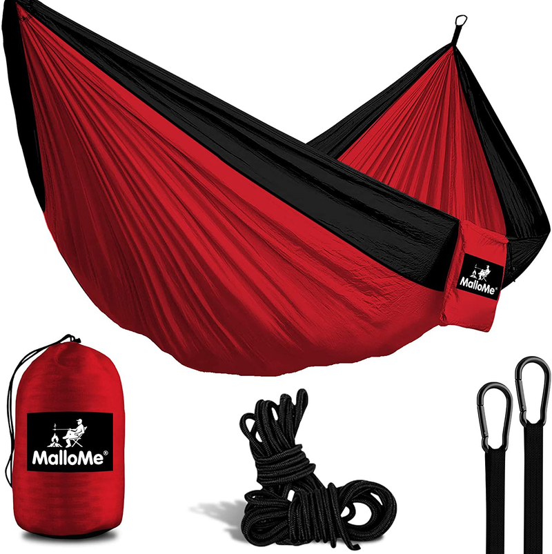 MalloMe Camping Hammock with Ropes - Double & Single Tree Hamock Outdoor Indoor 2 Person Tree Beach Accessories _ Backpacking Travel Equipment Kids Max 1000 lbs Capacity - Two Carabiners Free