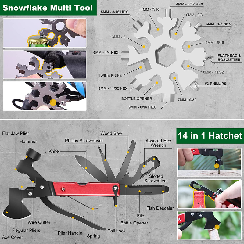 Survival Kit 34 in 1,Stocking Stuffers Christmas Gifts Camping Accessories Survival Gear Outdoor Multi-Tool Gifts for Men Women (RED)