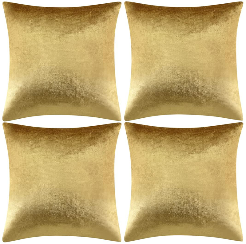 GIGIZAZA Decorative Throw Pillow Covers 18 X 18, Gold Soft Pillow Covers Velvet,Set of 4 Decor Square Cushion Covers (Gold, 18X18Inch(45X45Cm)-4Pcs) Home & Garden > Decor > Chair & Sofa Cushions GIGIZAZA Textile Gold 16x16inch(40x40cm)-4pcs 
