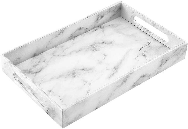 Luxspire Valet Tray with Handles, 10"x8.5" PU Leather Ottoman Serving Tray, Decorative Catchall Tray Countertop Storage, Mens Vanity Tray for Jewelry Key Cologne Dresser Nightstand Organizer, Black Home & Garden > Decor > Decorative Trays Luxspire Marble White Large 