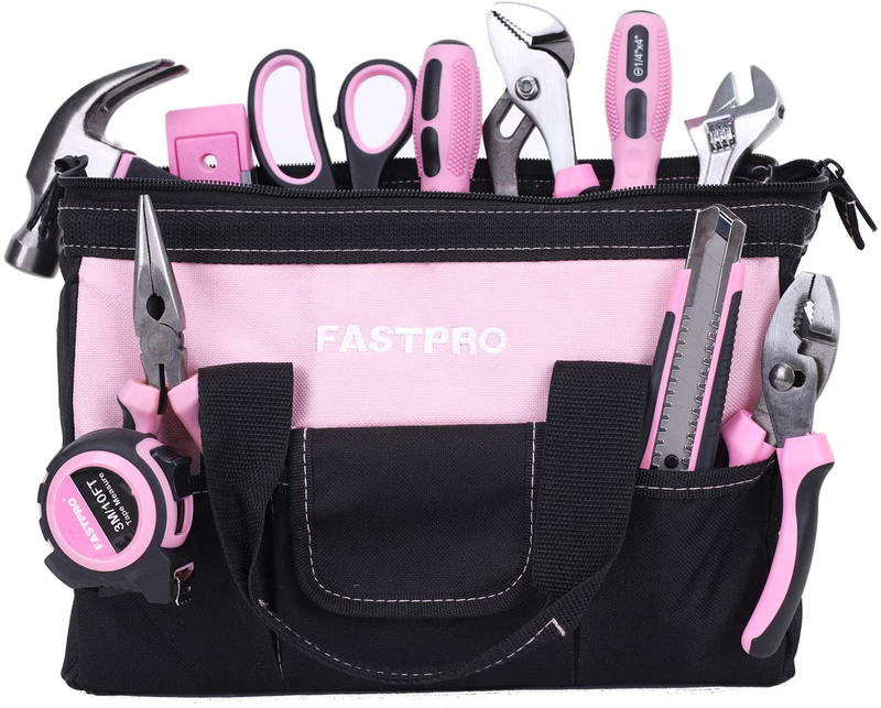 FASTPRO Pink Tool Set, 220-Piece Lady's Home Repairing Tool Kit with 12-Inch Wide Mouth Open Storage Tool Bag Hardware > Tools > Tool Sets FASTPRO   