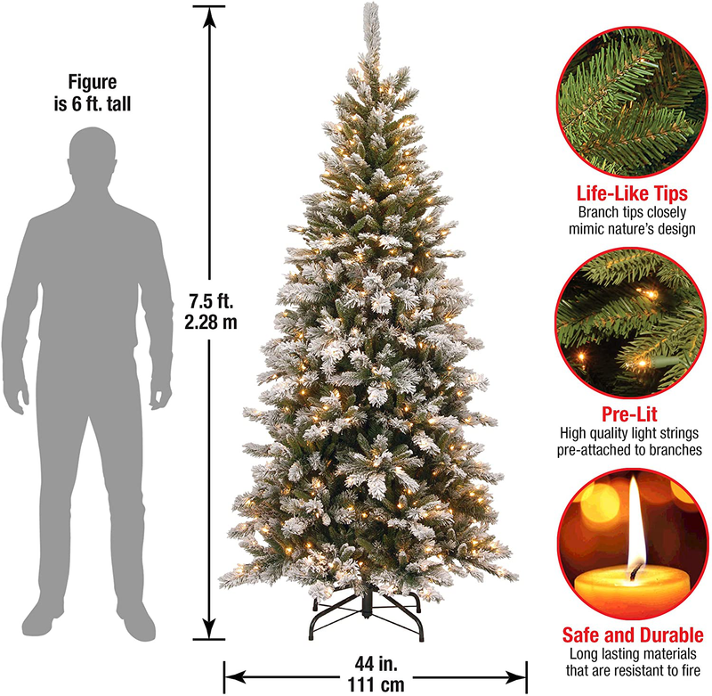 National Tree Company lit Artificial Christmas Tree | Includes Pre-Strung White Lights and Stand | Snowy Mountain Pine Slim-7.5 ft Home & Garden > Decor > Seasonal & Holiday Decorations > Christmas Tree Stands National Tree Company   