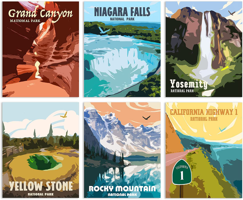 National Park Posters Vintage Posters Prints 8 X 10 Inch Vintage National Park Wall Art Abstract Wall Art Nature Mountain Art Decor, Set of 6, Unframed Home & Garden > Decor > Artwork > Posters, Prints, & Visual Artwork KALAWA   