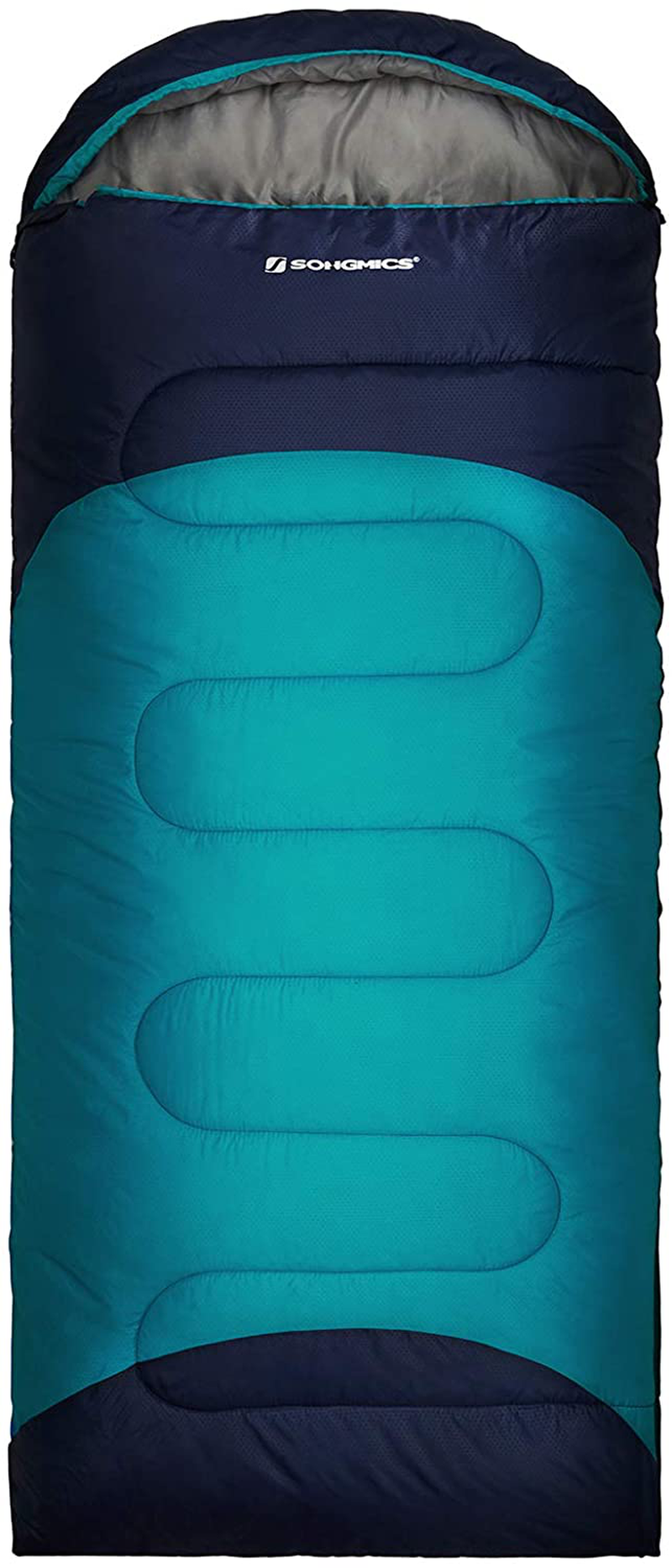 SONGMICS Camping Sleeping Bag for Adults Teens, Backpacking Hiking Traveling, Warm and Cold Weather 3 Seasons, Compact Lightweight Waterproof, Indoor and Outdoor, with Compression Sack Sporting Goods > Outdoor Recreation > Camping & Hiking > Sleeping Bags SONGMICS Navy Blue and Lake Blue  