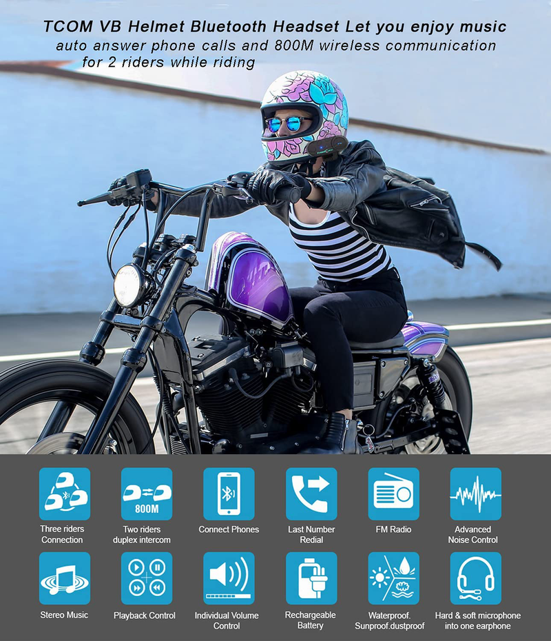 Motorcycle Bluetooth Headset FreedConn T-COMVB 800M,2-Way Helmet Bluetooth intercom Communication Systems, Motorbike Bluetooth interphone Bluetooth Headset Intercom ski 3 Riders Connect