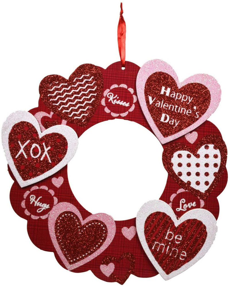 Heart Wreath Valentines Day Wooden Wall Hanging Love Heart Glitter Cupid Decor - by Tami Jo'S