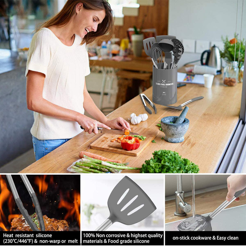 Silicone Cooking Utensil Set,Umite Chef Kitchen Utensils 15pcs Cooking Utensils Set Non-stick Heat Resistan BPA-Free Silicone Stainless Steel Handle Cooking Tools Whisk Kitchen Tools Set - Grey Home & Garden > Kitchen & Dining > Kitchen Tools & Utensils KOL DEALS   