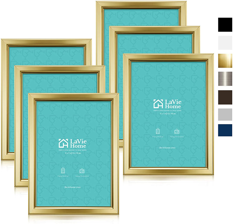 LaVie Home 4x6 Picture Frames (6 Pack, Black) Simple Designed Photo Frame with High Definition Glass for Wall Mount & Table Top Display, Set of 6 Classic Collection Home & Garden > Decor > Picture Frames LaVie Home Gold 5x7 