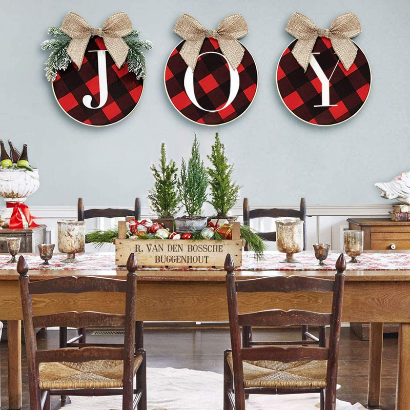 ORIENTAL CHERRY Christmas Decorations - Joy Sign - Buffalo Check Plaid Wreath for Front Door - Rustic Burlap Wooden Holiday Decor for Home Window Wall Farmhouse Indoor Outdoor Home & Garden > Decor > Seasonal & Holiday Decorations& Garden > Decor > Seasonal & Holiday Decorations ORIENTAL CHERRY   