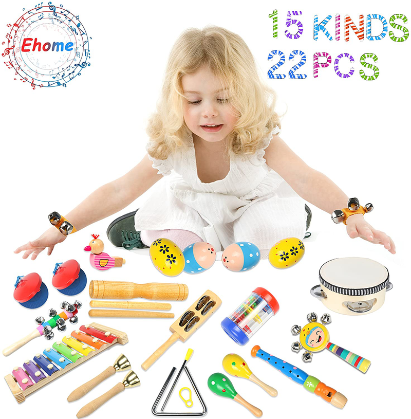 Ehome Toddler Musical Instruments, Wooden Percussion Instruments Educational Preschool Toy for Kids Baby Instrument Musical Toys Set for Boys and Girls with Storage Bag  Ehome   