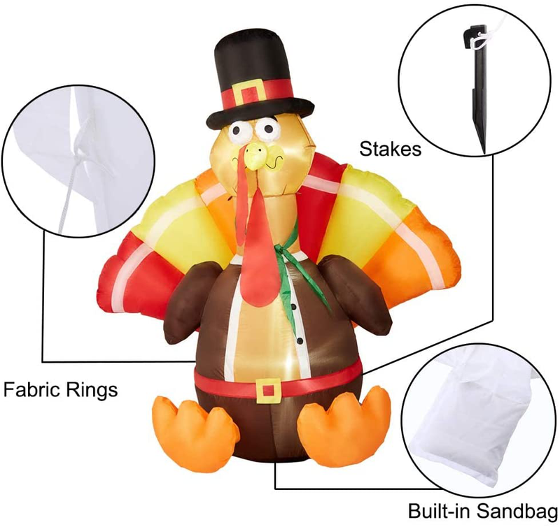 SUPERJARE 6 Ft Thanksgiving Inflatable Turkey, Decoration with LED Light, Indoor & Outdoor, Yard & Lawn Decor Home & Garden > Decor > Seasonal & Holiday Decorations& Garden > Decor > Seasonal & Holiday Decorations SUPERJARE   