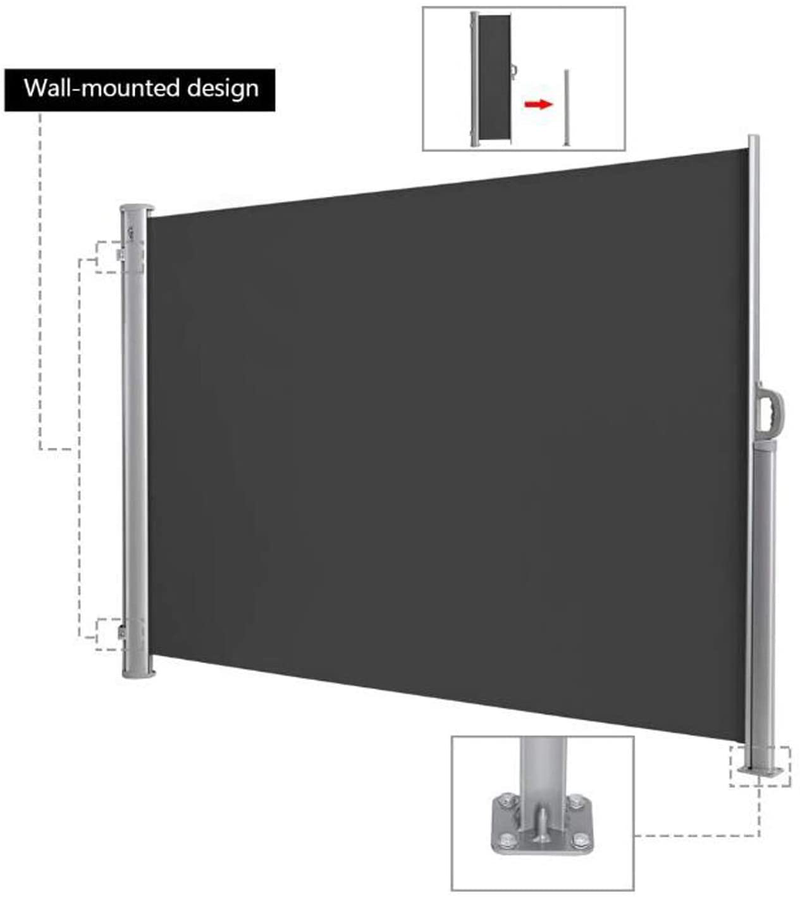 MYOYAY Retractable Folding Side Awning Waterproof Sun Shade Wind Screen Privacy Divider for Garden, Outdoor, Patio and Terrace Dark Grey 63" x 118" Home & Garden > Lawn & Garden > Outdoor Living > Outdoor Umbrella & Sunshade Accessories lehom MYOYAY   