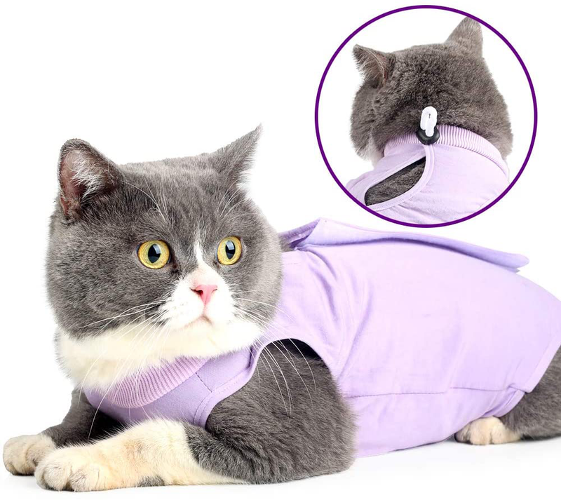 Ouuonno Cat Wound Surgery Recovery Suit for Abdominal Wounds or Skin Diseases, after Surgery Wear, Pajama Suit, E-Collar Alternative for Cats Animals & Pet Supplies > Pet Supplies > Cat Supplies > Cat Apparel oUUoNNo Purple L 