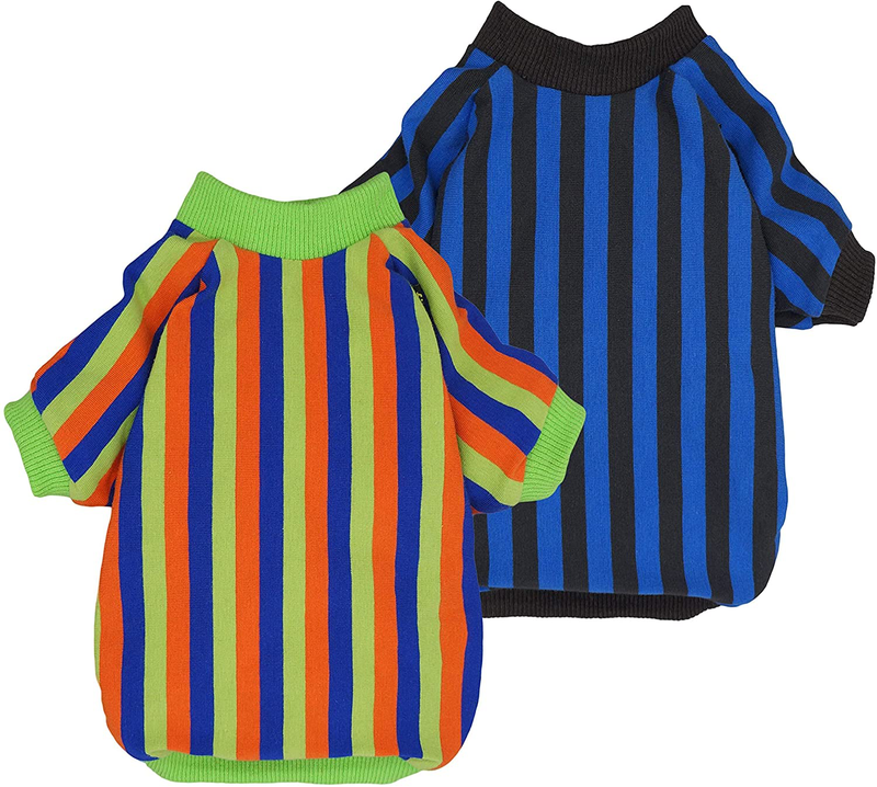 Fitwarm 2-Pack 100% Cotton Striped Dog Shirts for Dog Clothes Puppy T-Shirts Cat Tee Breathable Strechy Animals & Pet Supplies > Pet Supplies > Cat Supplies > Cat Apparel Fitwarm Blue-Green Small 