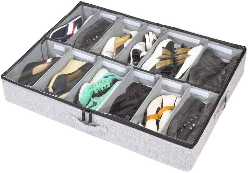 Storagelab under Bed Shoe Storage Organizer, Adjustable Dividers - Fits up to 12 Pairs - Underbed Storage Solution (Grey)