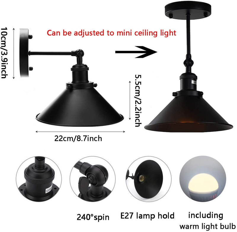 Civaza 2 Light Black Wall Sconces Adjustable Swing Arm Wall Lamp, Led Remote Control Battery Operated Indoor Wireless Dimmable Wall Mount Light Fixture for Loft Bedroom, Battery Light Bulb Included