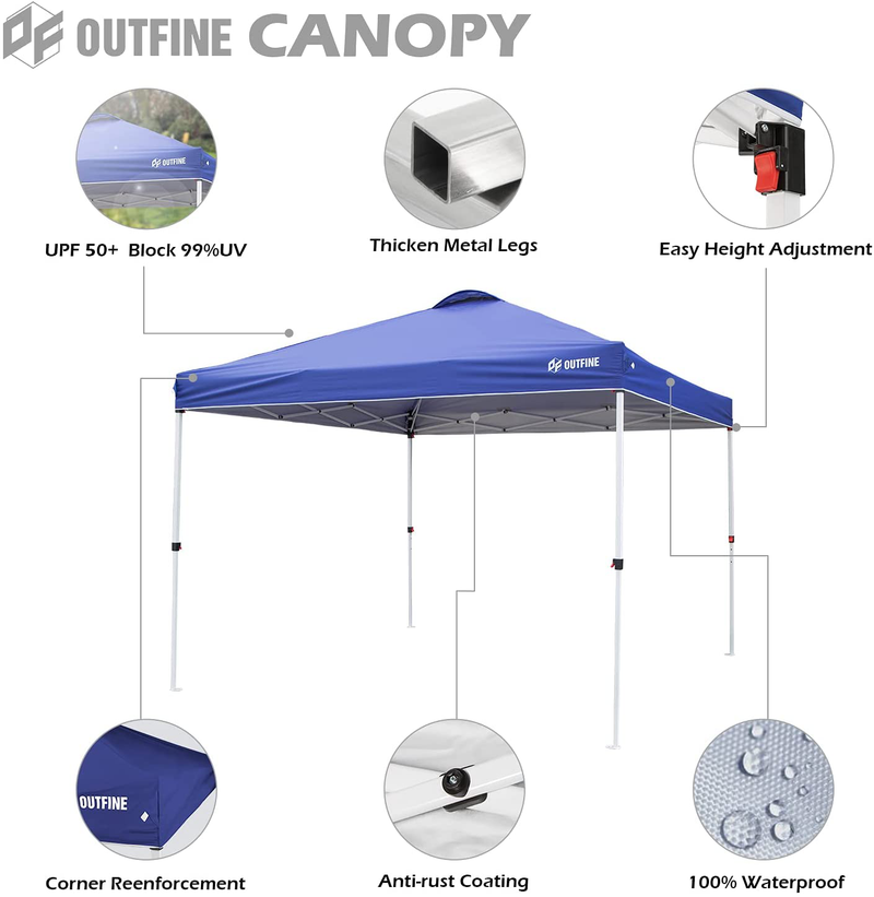 OUTFINE Pop-up Canopy 10x10 Patio Tent Instant Gazebo Canopy with Wheeled Bag,Canopy Sandbags x4,Tent Stakesx8 (Blue, 1010FT) Home & Garden > Lawn & Garden > Outdoor Living > Outdoor Structures > Canopies & Gazebos OUTFINE   