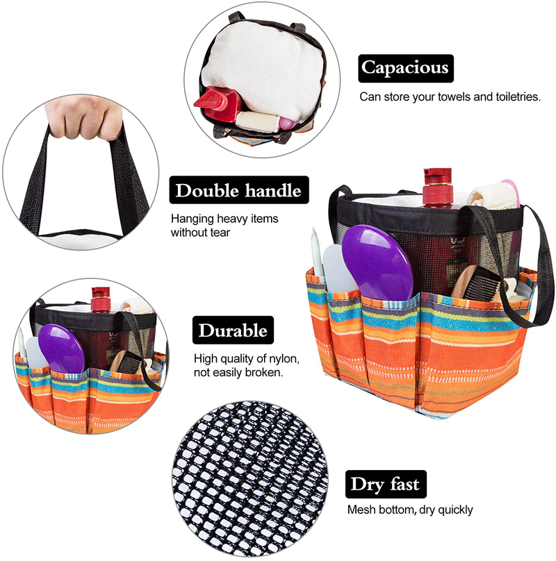 Portable Mesh Shower Caddy Tote, Toiletry Bathroom Organizer, Shower Tote Bag with 8 Storage Pockets