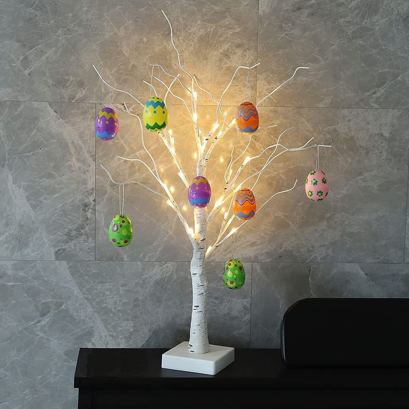 Easter Decorations, Easter Tree Decoration 24” Easter Egg Ornament Tree with Lights, 24 Led Lights Table Centerpiece Twig Tree, Easter Decor for the Home, Patry Home & Garden > Decor > Seasonal & Holiday Decorations Auelife Easter Birch Tree  