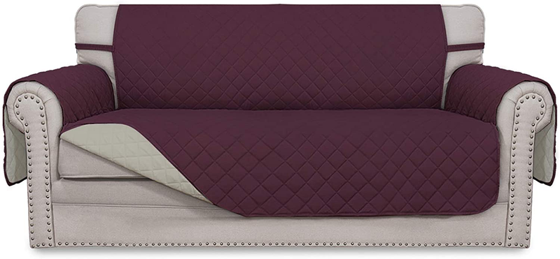 Easy-Going Sofa Slipcover Reversible Loveseat Sofa Cover Couch Cover for 2 Cushion Couch Furniture Protector with Elastic Straps for Pets Kids Dog Cat (Oversized Loveseat, Gray/Light Gray) Home & Garden > Decor > Chair & Sofa Cushions Easy-Going Wine/Beige 54'' 