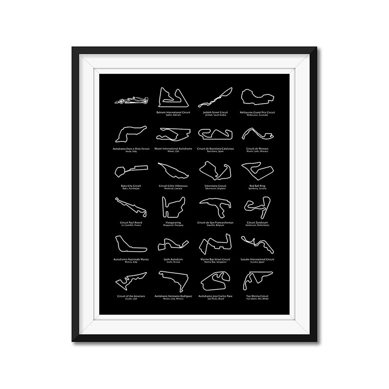 Formula 1 Race Track F1 Circuit 2022 Inspired Car Poster Print Wall Art Handmade Decor: Portrait Black, 16X20" Satin Print (Unframed) Home & Garden > Decor > Artwork > Posters, Prints, & Visual Artwork Custom Car Posters Portrait Black Satin Paper 8x10" Print (Unframed)