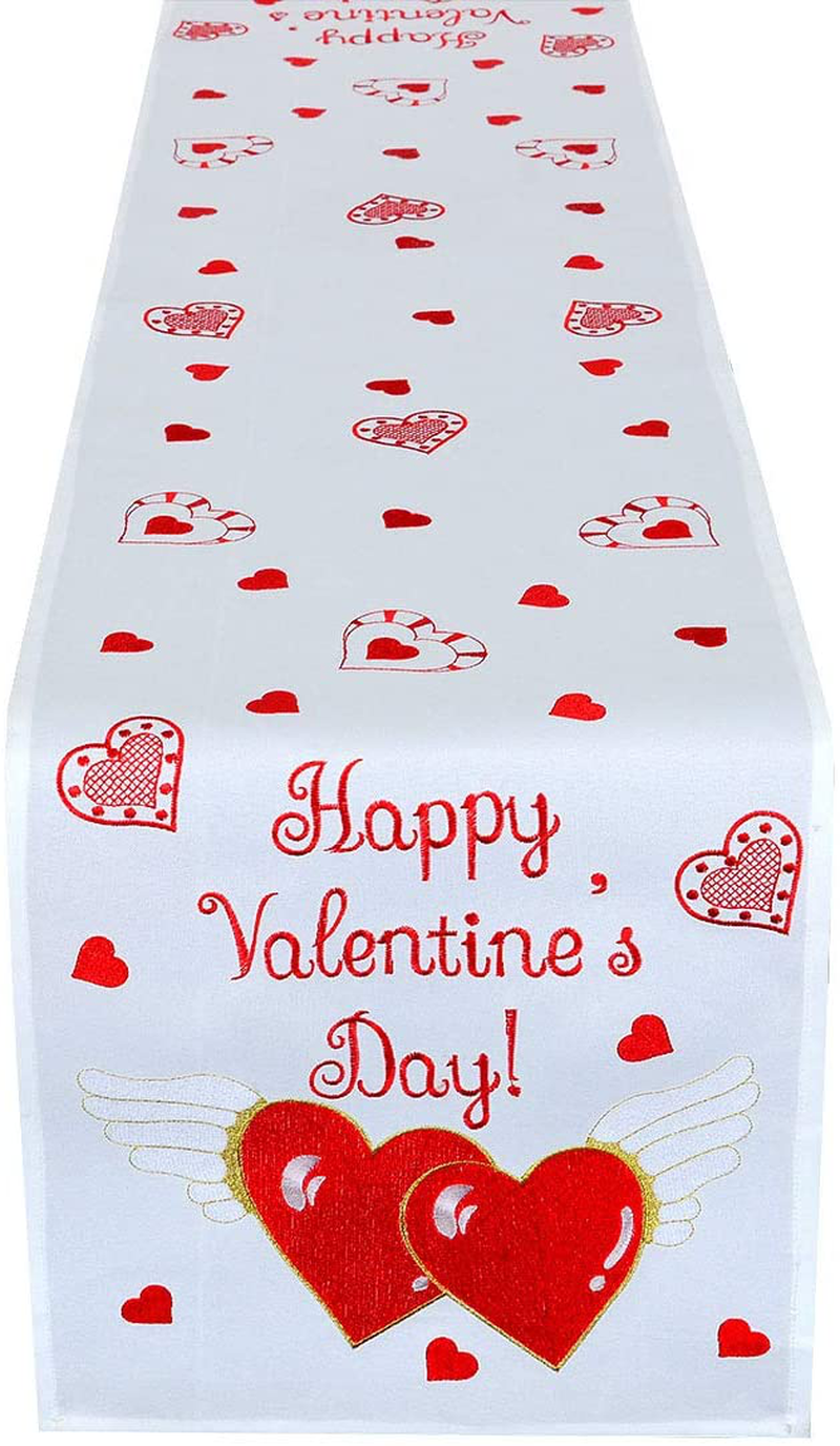 Simhomsen Embroidered 14Th February Happy Valentine'S Day Love Table Runner, Dresser Scarf for Wedding Anniversary, Marriage Proposals or Engagements (14 × 54 Inches) Home & Garden > Decor > Seasonal & Holiday Decorations Simhomsen   