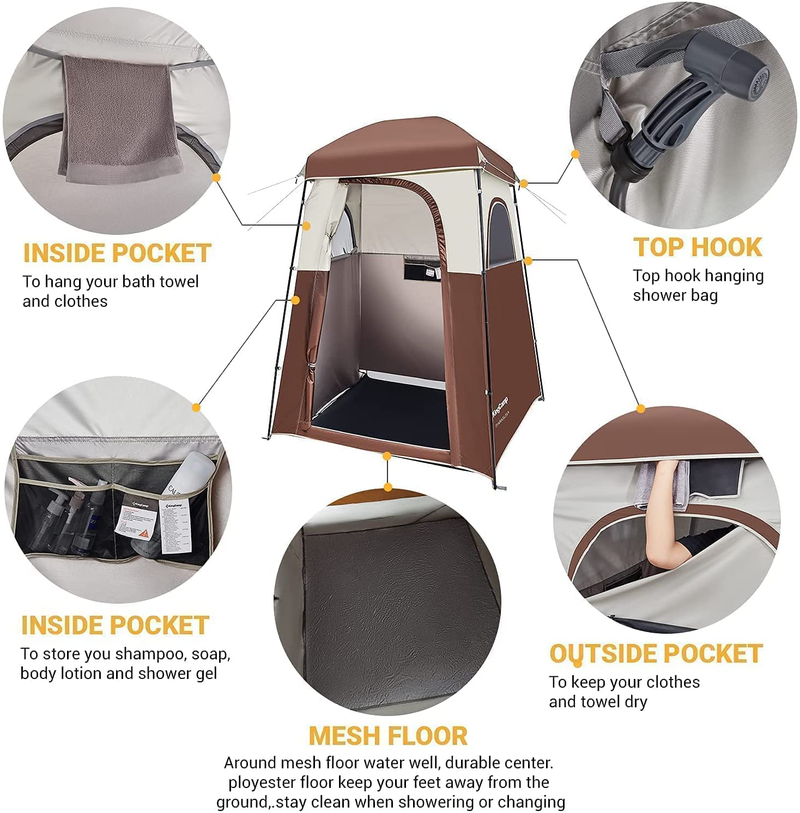 Kingcamp Outdoor Privacy Tent, Oversize Shower Tent for Camping, Portable Camping Privacy Shelter Dressing Rroom Changing Room Tent with Carry Bag, Easy Set Up, 1 Room/2 Rooms Sporting Goods > Outdoor Recreation > Camping & Hiking > Portable Toilets & Showers KingCamp   