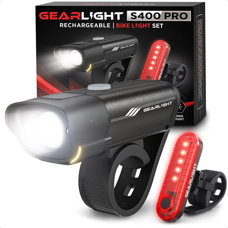 GearLight Rechargeable Bike Light Set S400 - Reflectors Powerful Front and Back Lights, Bicycle Accessories for Night Riding, Cycling - Headlight Tail Rear for Kids, Road, Mountain Bikes Sporting Goods > Outdoor Recreation > Cycling > Bicycle Parts GearLight Default Title  