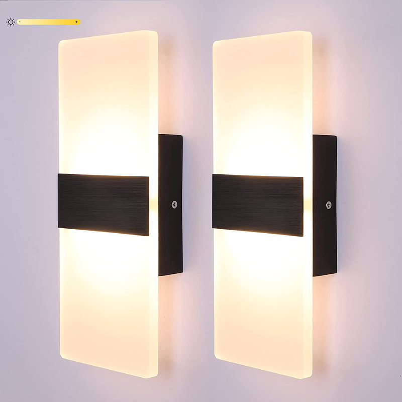 LIGHTESS Modern Wall Sconce Dimmable Wall Lighting 12W Black Indoor LED Wall Lamp ​Set of 2 Hardwired Wall Mounted Lighting Fixture for Bedroom Living Room Hallway, Warm White