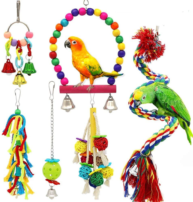 Small Bird Swing Toys, 6 PCS Parrots Chewing Natural Wood and Rope Bungee Bird Toy for Anchovies, Parakeets, Cockatiel, Conure, Mynah, Macow and Other Small Birds Animals & Pet Supplies > Pet Supplies > Bird Supplies > Bird Toys PETUOL Default Title  