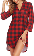 Ekouaer Women'S Nightgown Striped Sleepwear 3/4 Sleeves Nightshirts Soft Button Sleep Dress Home & Garden > Decor > Seasonal & Holiday Decorations Ekouaer Pattern7-plaid X-Large 