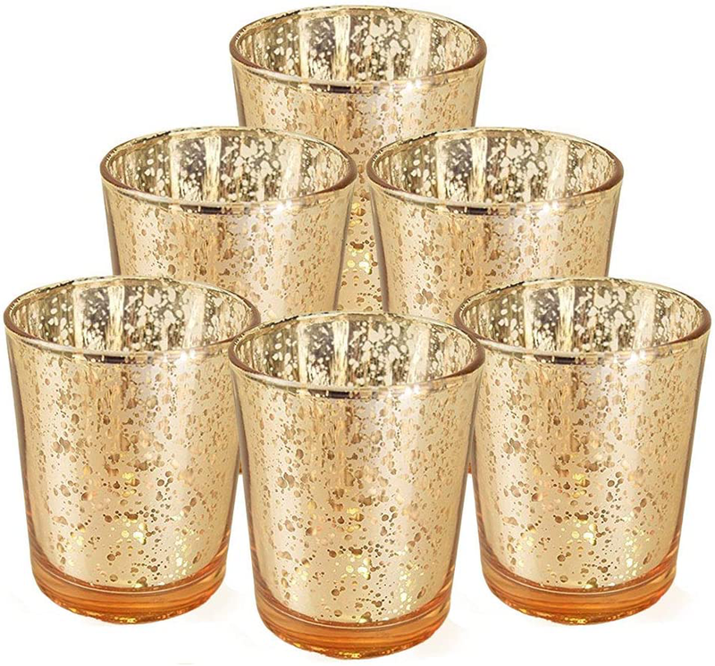 Just Artifacts Mercury Glass Votive Candle Holder 2.75" H (6pcs, Speckled Silver) -Mercury Glass Votive Tealight Candle Holders for Weddings, Parties and Home Decor