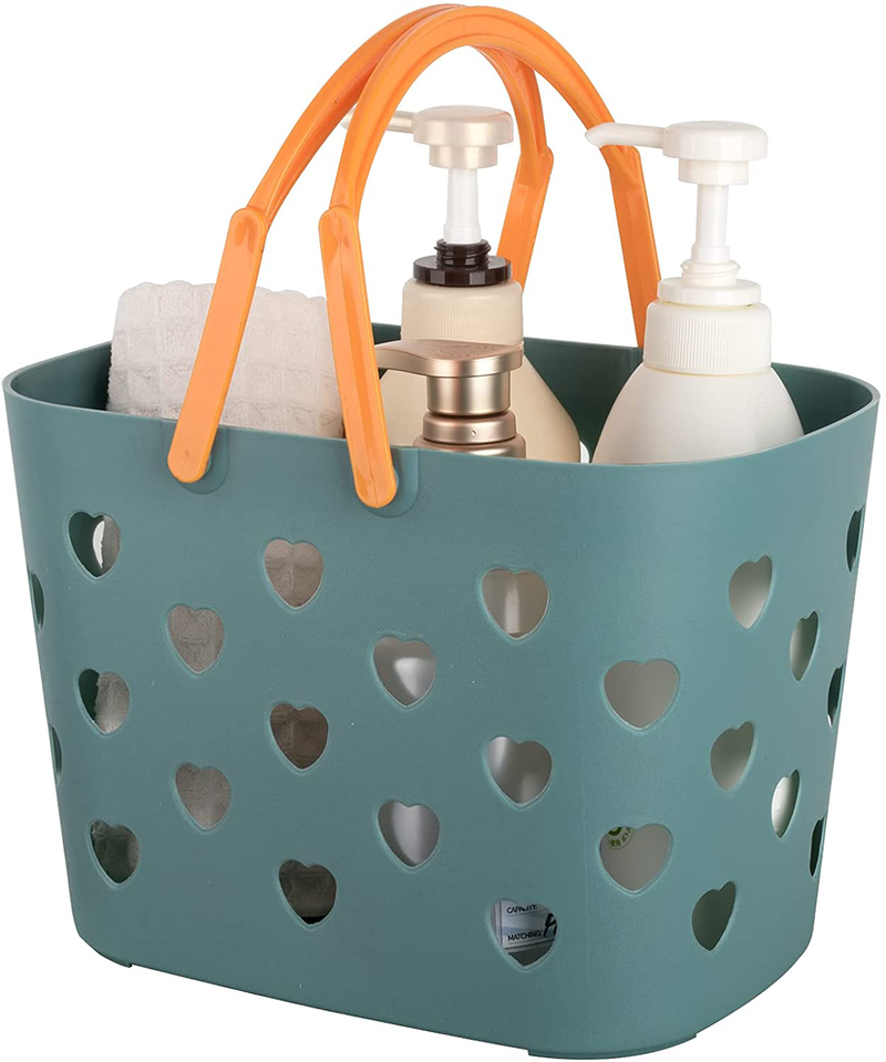 Portable Shower Caddy Tote Plastic Storage Basket with Handle Box Organizer Bin for Bathroom, Pantry, Kitchen, College Dorm, Garage, Cyan Sporting Goods > Outdoor Recreation > Camping & Hiking > Portable Toilets & Showers Anyoifax blue 1 Pack 