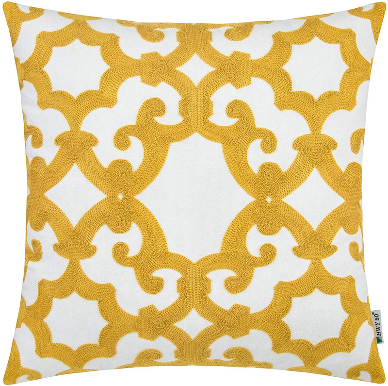 HWY 50 Yellow Throw Pillow Covers 18X18 Inch, for Couch Bedroom Indoor, Square Decorative Embroidered Throw Pillow Cases Cushion Cover, Accent Big Sunflower, Single Piece Mustard Home & Garden > Decor > Chair & Sofa Cushions HWY 50 Yellow Geometric Window Grille 18x18 inch 